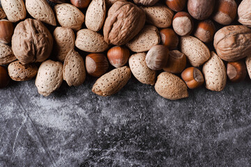 Flat lay view of assorted shelled mixed nuts