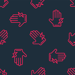 Red line Electric glove icon isolated seamless pattern on black background. Safety gloves, hand protection. Vector