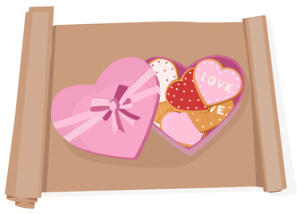 Gingerbread heart. Holiday cookie in shape of heart. Illustration for valentine's day, wedding. Vector illustration