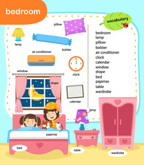 education vocabulary bedroom vector illustration