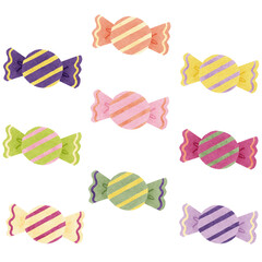 キャンディ手描きイラスト素材セット