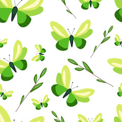 Fototapeta na wymiar Seamless vector pattern with butterfly and flowers. Printing on wrapping paper, wallpaper, fabric, textiles. Spring backgroun