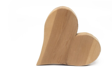 Closeup pine wood heart white background