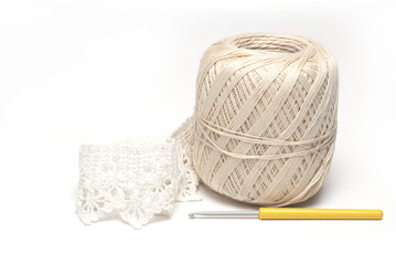 yarn crochet piece lace hook white background