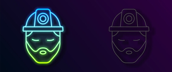 Glowing neon line Builder icon isolated on black background. Construction worker. Vector