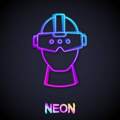 Glowing neon line Virtual reality glasses icon isolated on black background. Stereoscopic 3d vr mask. Optical head mounted display. Vector