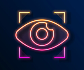 Glowing neon line Big brother electronic eye icon isolated on black background. Global surveillance technology, computer systems and networks security. Vector