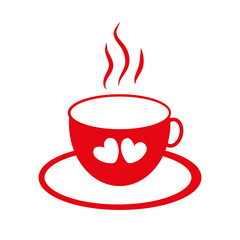 coffee cup with two hearts for valentine day party, vector icon