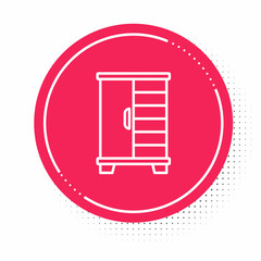 White line Wardrobe icon isolated on white background. Cupboard sign. Red circle button. Vector