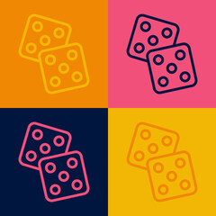 Pop art line Game dice icon isolated on color background. Casino gambling. Vector