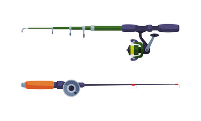 Fisherman Fishing Rod for Catching Fish Vector Set
