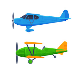 Airplane or Fixed-wing Aircraft Propelled by Thrust Side View Vector Set
