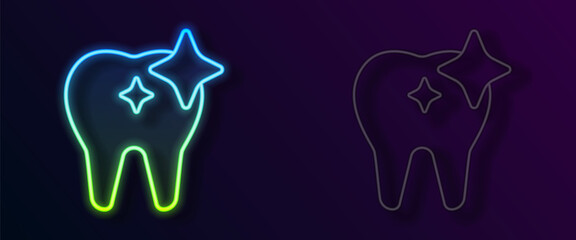 Glowing neon line Tooth whitening concept icon isolated on black background. Tooth symbol for dentistry clinic or dentist medical center. Vector