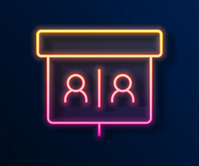 Glowing neon line Video chat conference icon isolated on black background. Online meeting work form home. Remote project management. Vector