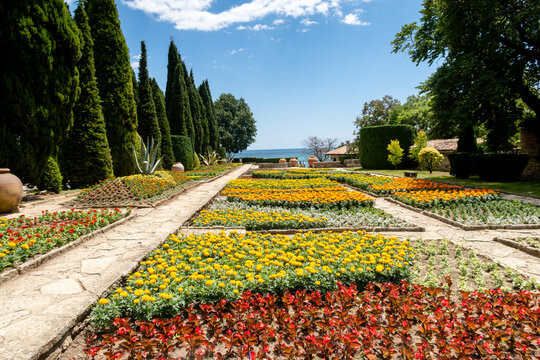 The botanical garden full of colorful flowers in Balchik, Bulgaria