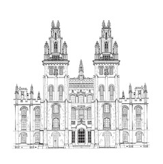 Fototapeta premium Sketch, Oxford university buildings. University college entrance. UK