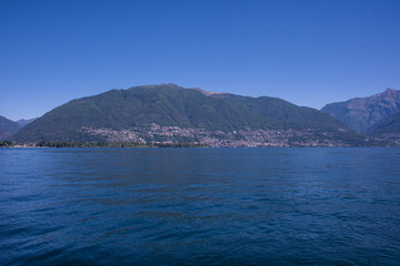 Naklejka na ściany i meble View of the Lake Maggiore, between the lovely cities of Locarno and Ascona, Ticino, Southern Switzerland
