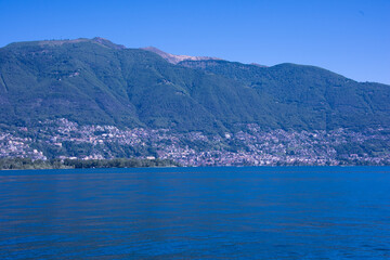 Fototapeta premium View of the Lake Maggiore, between the lovely cities of Locarno and Ascona, Ticino, Southern Switzerland