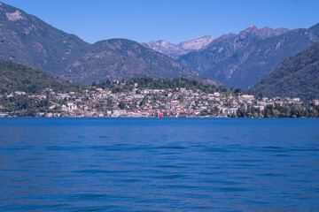 Fototapeta premium View of the Lake Maggiore, between the lovely cities of Locarno and Ascona, Ticino, Southern Switzerland