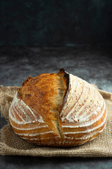 Homemade sourdough bread, rustic round loaf made with sourdogh starter