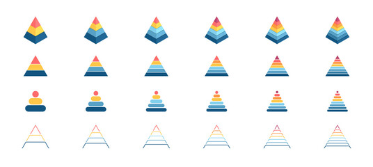 Pyramid chart collection. Pyramid charts for infographics, presentations, business visualization. Vector infographic templates.