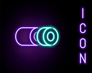 Fototapeta premium Glowing neon line Sushi icon isolated on black background. Traditional Japanese food. Colorful outline concept. Vector