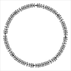 Round silhouette of decorative natural branches on a white background, vector illustration