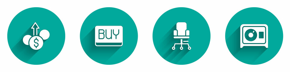 Fototapeta premium Set Financial growth dollar, Buy button, Office chair and Safe icon with long shadow. Vector