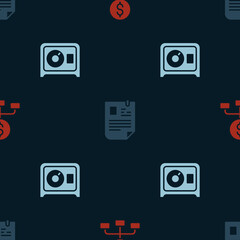 Set Hierarchy with dollar, Resume and Safe on seamless pattern. Vector