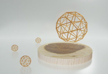 wood cylinder podiums on concrete background. Abstract minimal scene with geometrical. Modern pedestal show cosmetic products presentation. design empty space. studio platform template. 3d render