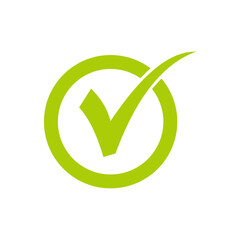 Green check mark icon in a circle. Check list button icon symbol