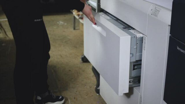 Large printing machine. Factory and printing production, machinery 