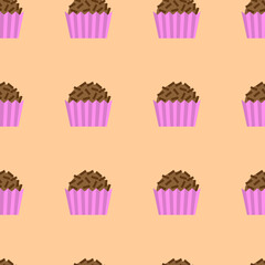 brigadeiros, traditional Brazilian candy in an infinite print pattern on a beige background