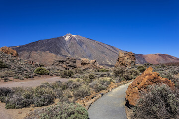 Beautiful view of Teide (Mount Teide) Volcano Mountain in Taide Park. Teide Peak is the highest point in Spain. Tenerife, Canary Islands, Spain.
