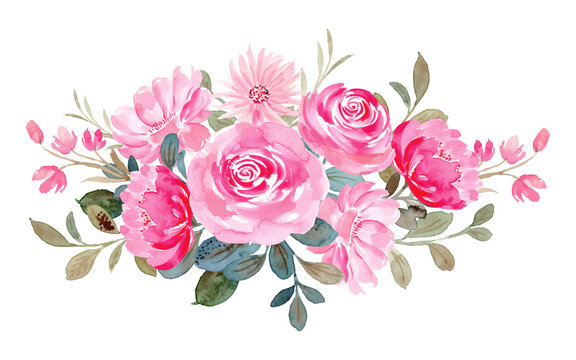 Pink floral arrangement with watercolor