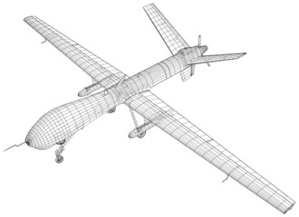 Aircraft. Vector rendering of 3d. Predator military drone. The layers of visible and invisible lines are separated. Wire-frame.