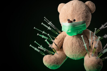 children's vaccination against the covid19 virus and vaccinations on the example of a teddy bear