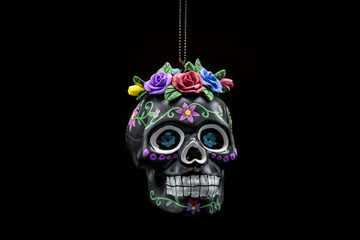 Day of the dead skull, isolated on a black background