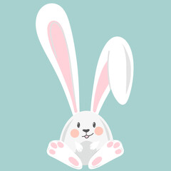Fototapeta premium Cartoon character Easter white rabbit. Perfect for tee shirt logo, greeting card, poster, invitation or print design.