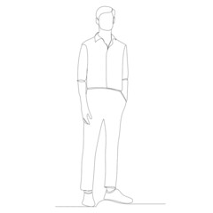man drawing by one continuous line, isolated
