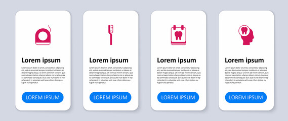 Set Toothache, Calendar with tooth, Toothbrush and Dental floss. Business infographic template. Vector