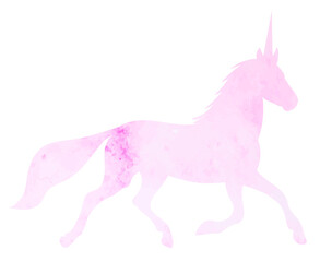 unicorn watercolor pink silhouette, isolated, vector