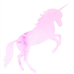 Fototapeta na wymiar unicorn watercolor pink silhouette, isolated