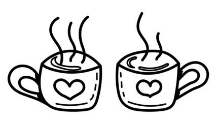 mugs with tea, with coffee, doodle vector design