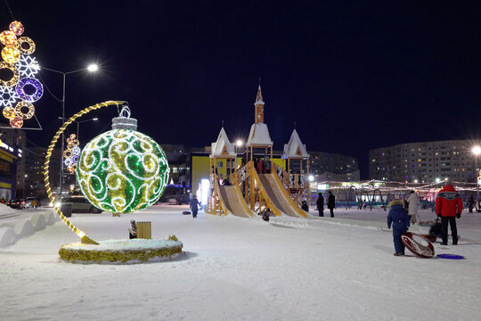 Winter entertainment in the city of Nadym in the Yamalo-Nenets Autonomous Okrug of Russia