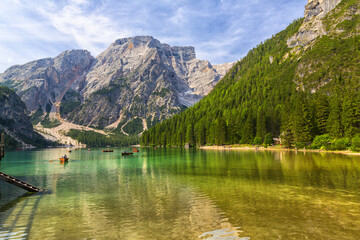 Beautiful view of Lake Braies in the province of Bolzan
