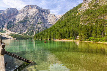 Beautiful view of Lake Braies in the province of Bolzan