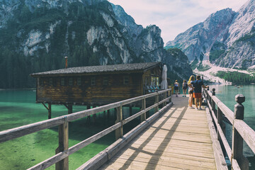 Beautiful view of Lake Braies in the province of Bolzan