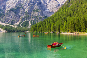 Beautiful view of Lake Braies in the province of Bolzan