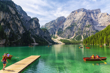 Beautiful view of Lake Braies in the province of Bolzan